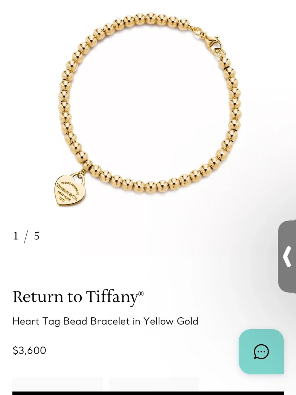 Tiffany and Co. Return to Tiffany 18k Gold 4mm beaded bracelet.  6.5 inches long